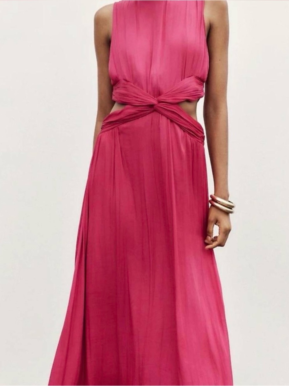 Zara Hot Pink Twist-Waist Maxi Dress